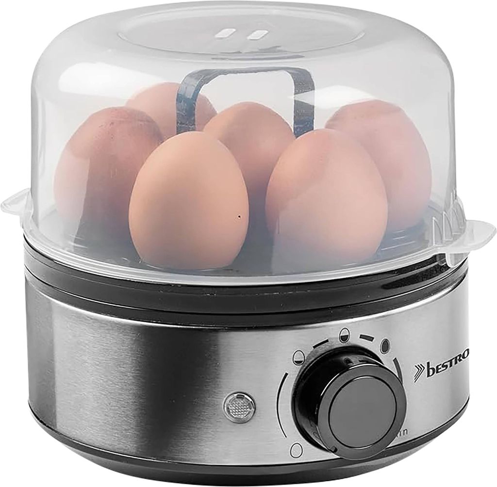 BESTRON Eierkocher für 7 Eier, 3 Stufen, inkl. Messbecher, 400W, Silber