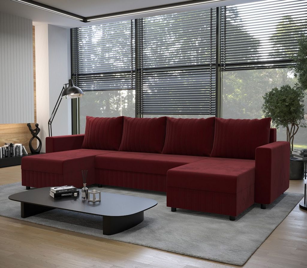 U-förmige Couchgarnitur EDITH – Weinrot