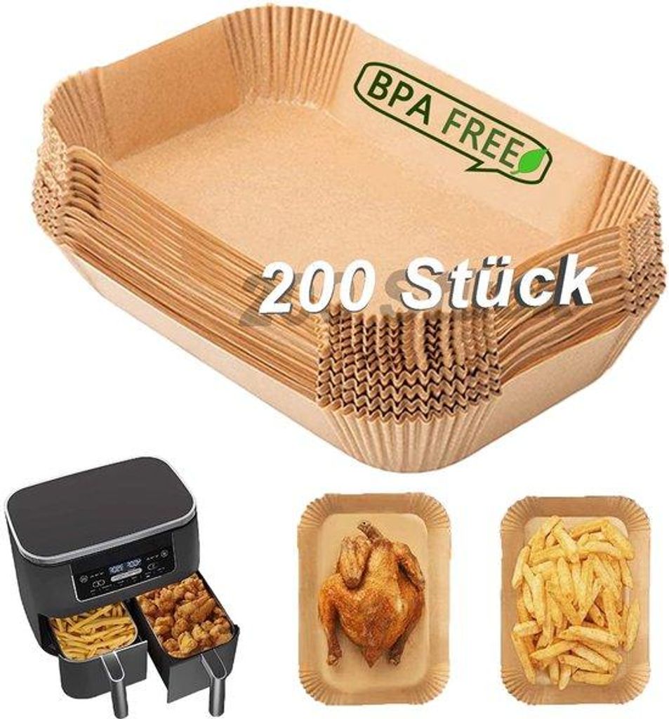 XXL-Airfryer-Bakpapier, 200 Stück, 22 cm, für doppelte Zone, kompatibel mit AF400EU, 7,5-9,5L