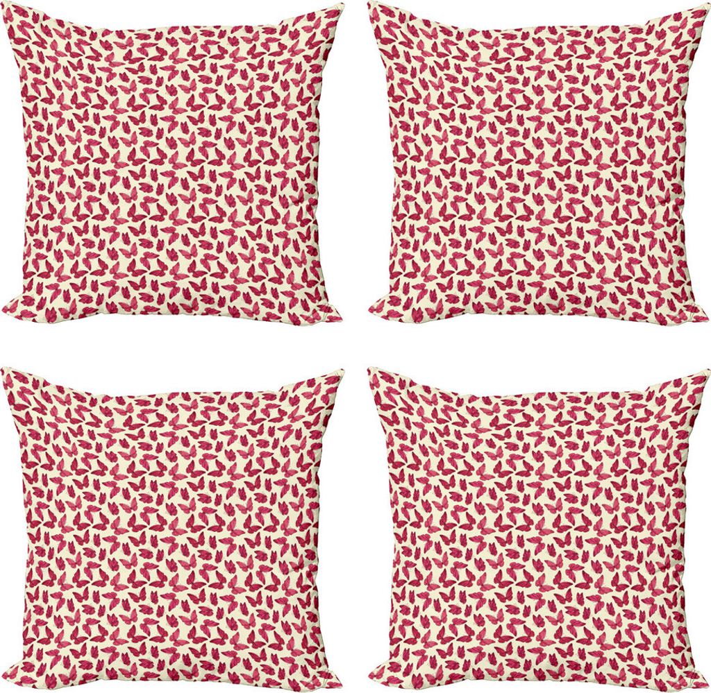 ABAKUHAUS Schmetterling Kissenbezug Set (4 Stück), Graceful Spring Theme, Moderner Doppelseitiger Digitaldruck, 50 cm x 50 cm, Blassgelb Dunkel Coral
