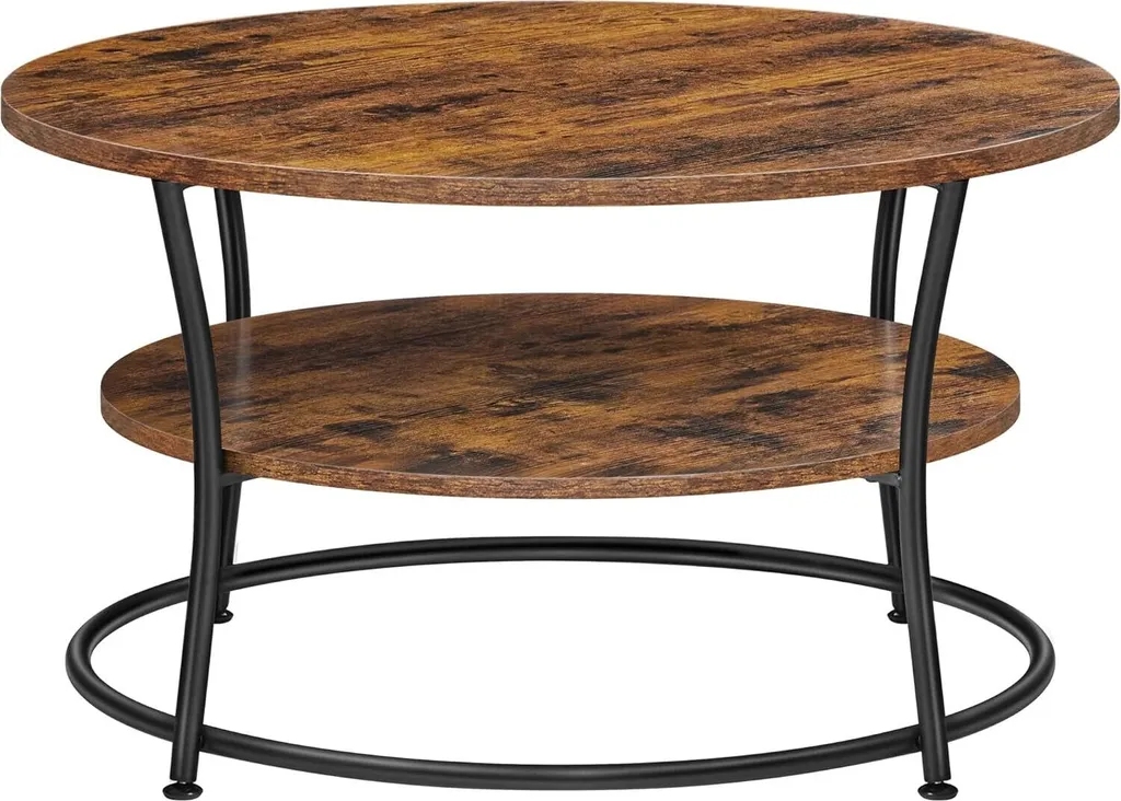VASAGLE Table Basse Ronde 80 cm Design Industriel Vintage Marron et Noir