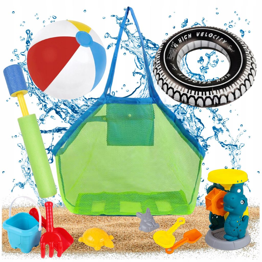 DYMEXSHOP | Sandspielzeuge - Strandspielzeug Set - Mega-Set - Bunt - Mit Tasche, Mühle und Wasserpistole