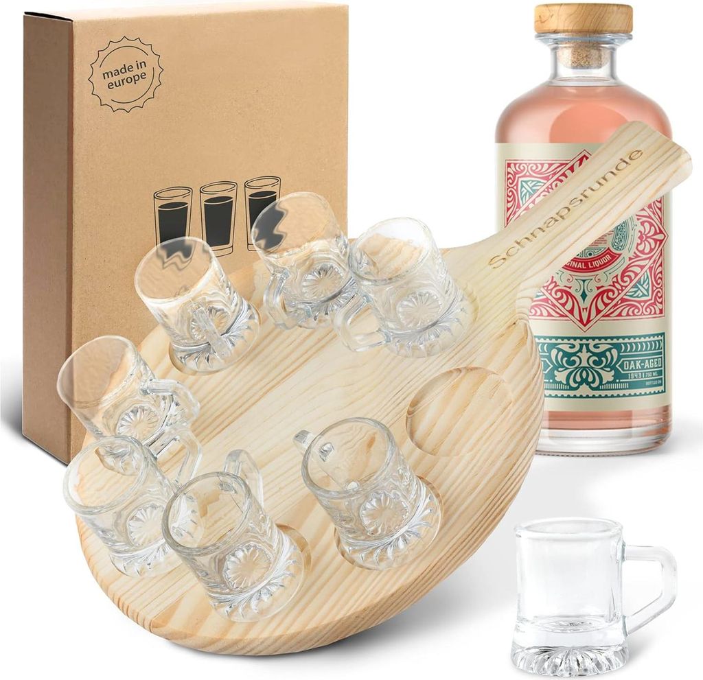 Holzservierbrett mit Mini-Biergläsern - ideal für Borrels - 1 Stück - Naturprodukt