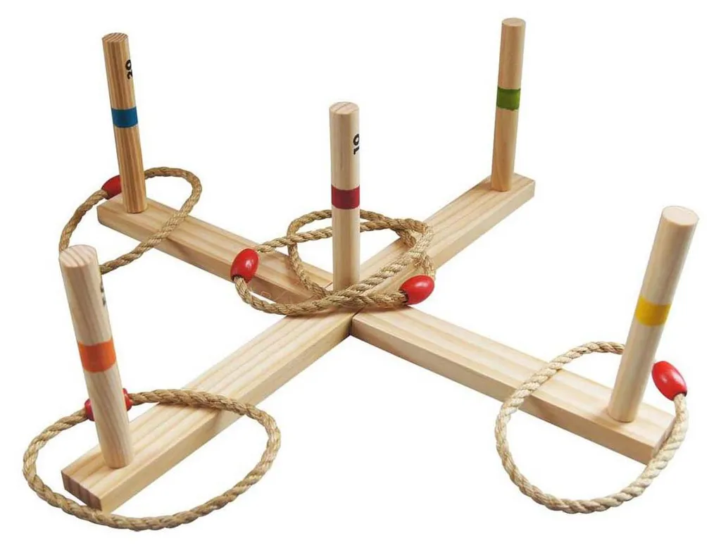 Jeu de lancer d'anneaux robuste en bois et corde avec sac pratique