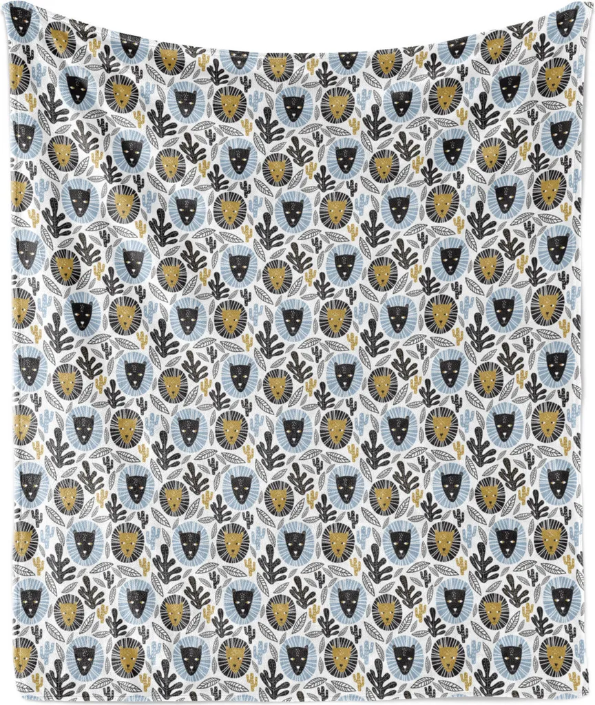 ABAKUHAUS Copertina morbida in flanella e pile per asilo nido, foglie di cactus e leone, morbida e confortevole per interni ed esterni, 125 x 175 cm, multicolore