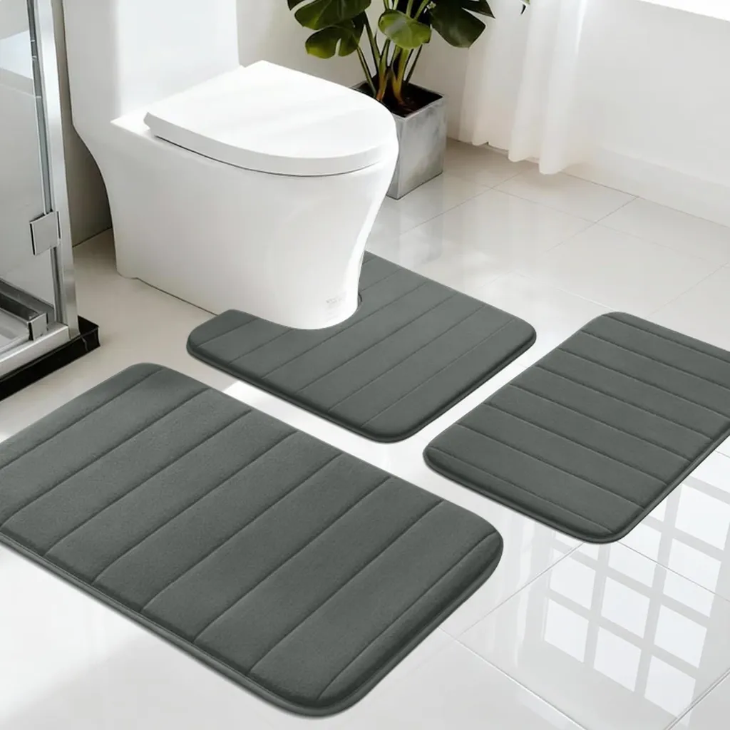 Tapis de bain antidérapant en mousse mémoire - Trio absorbant gris foncé