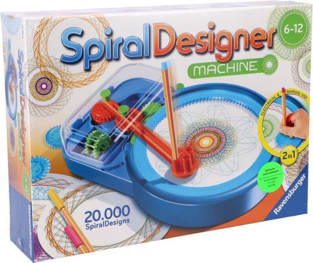 The image shows the retail packaging of a Spiral Designer Machine toy.