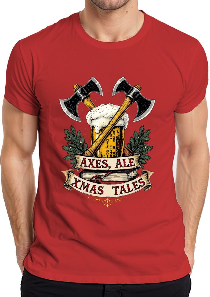Axes Ale Xmas Tales Wikinger Axt Bier Weihnachten Vintage Herren T-Shirt, Rot, S