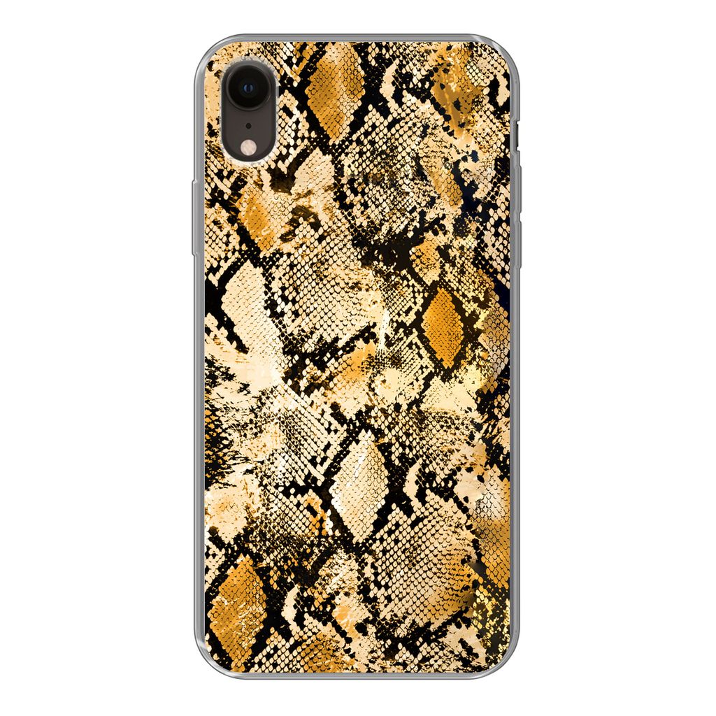 MuchoWow Handyhülle Schutzhülle Hülle für iPhone XR Tiermuster - Schlange - Gold - Schwarz Silikon Softcase Handy Hülle - Schutzdeckel