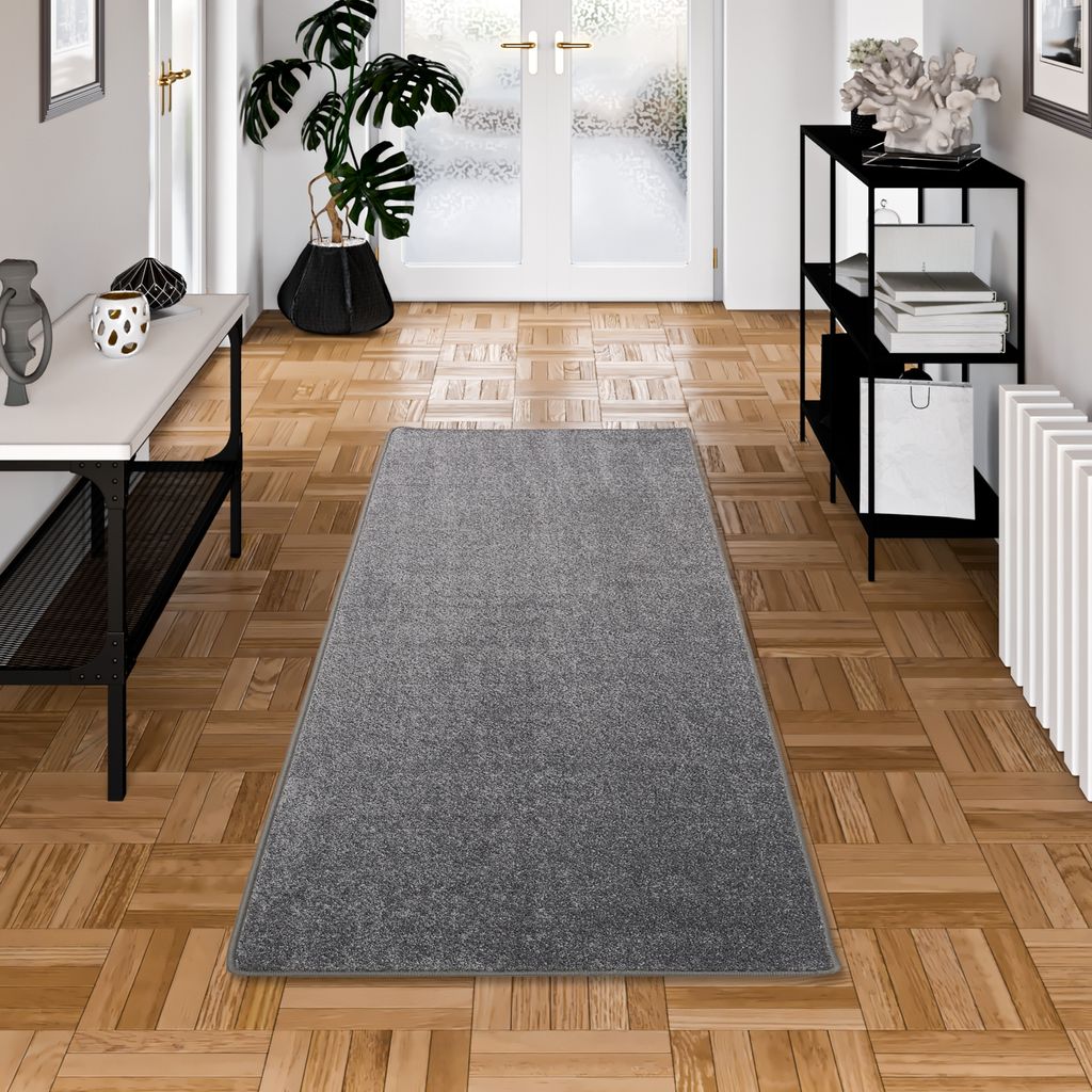 Hochflor Velours Läufer Teppich Luna Grau, Größe:80x320 cm