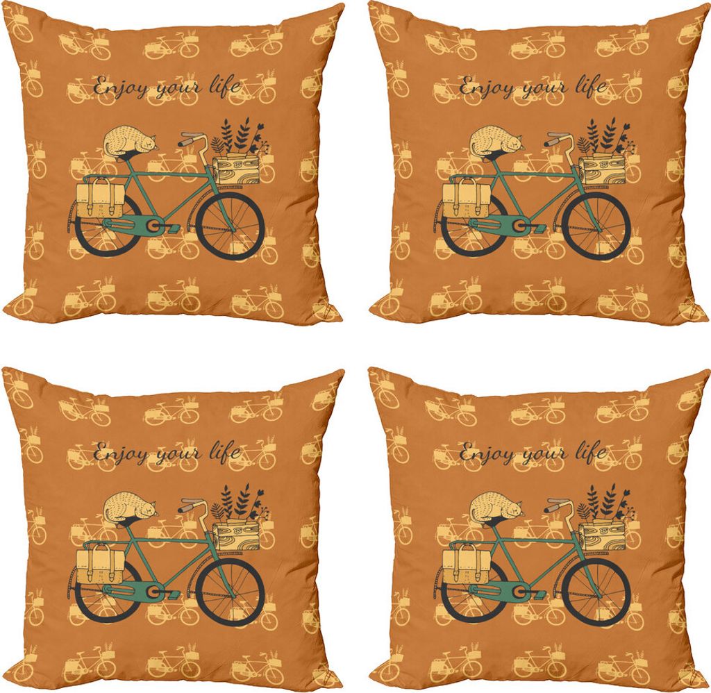 ABAKUHAUS Sprichwort Kissenbezug Set (4 Stück), Fahrrad mit Blumenkisten, Moderner Doppelseitiger Digitaldruck, 50 cm x 50 cm, Mehrfarbig