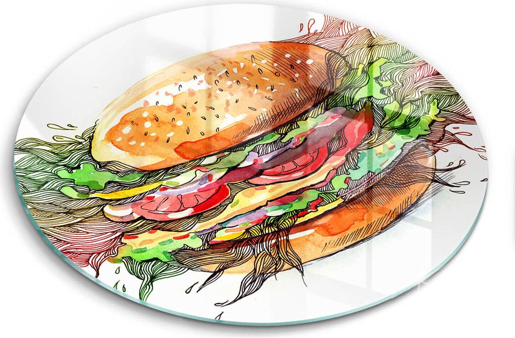 Glasschneideplatte - Herdabdeckplatte - fi40 cm -Schneidebrett - Spritzschutz - Hamburger zeichnen