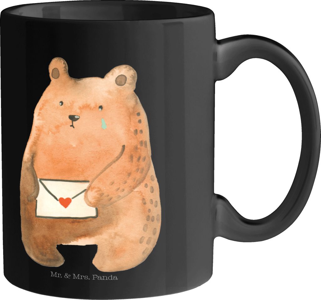 Mr. & Mrs. Panda Kaffeetasse Bär Liebesbrief - Schwarz - Geschenk, Partner, haferl, Sehnsucht, Tasse, Becher, Teddy, Liebeskummer, Freundin, Kaffe...