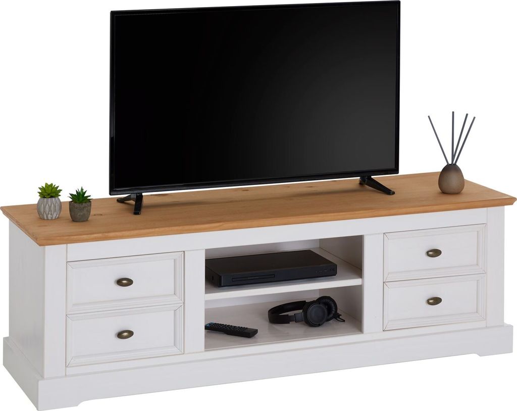 Lowboard KENT für 65" TV in weiß / Eiche farben aus Produktbild 