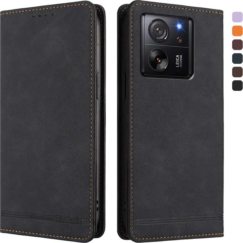 Custodia Retro Xiaomi 13T Flip Case Nero Pelle Sintetica con Stand