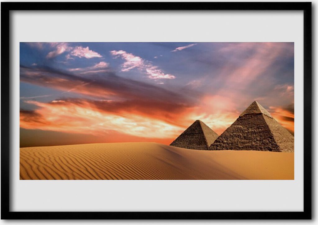 Bild 100x70 MDF-Rahmen Wandkunst Wüsten-Pyramiden auf Wand