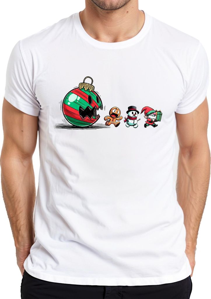 Weihnachtskugel Monster Lebkuchen Schneemann Wichtel lustig Herren T-Shirt, Weiß, XL