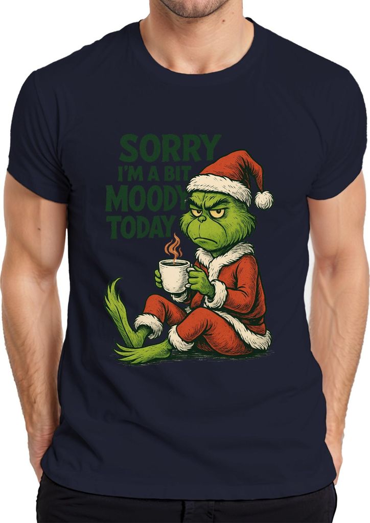 Grinch Weihnachten Sorry I'm a bit moody Kaffee lustig Vintage Herren T-Shirt, Navy, M
