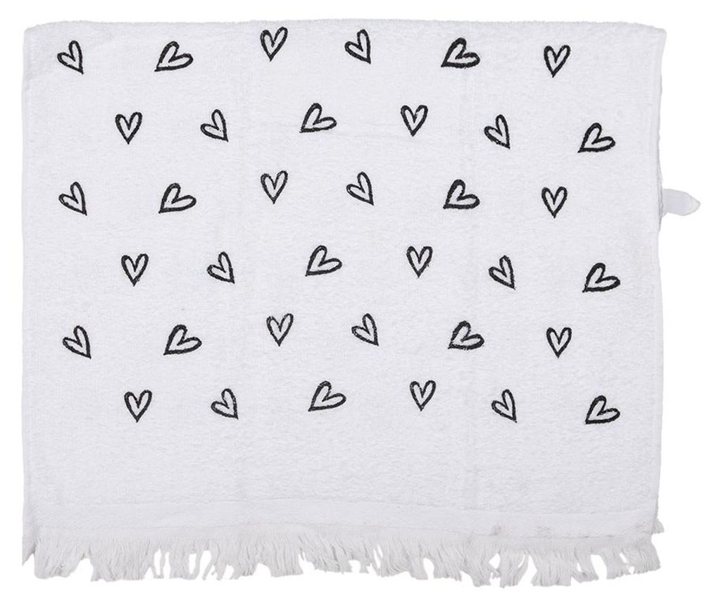 Clayre & Eef Gästehandtuch 40x66 cm Weiß Baumwolle Herzen Produktbild 