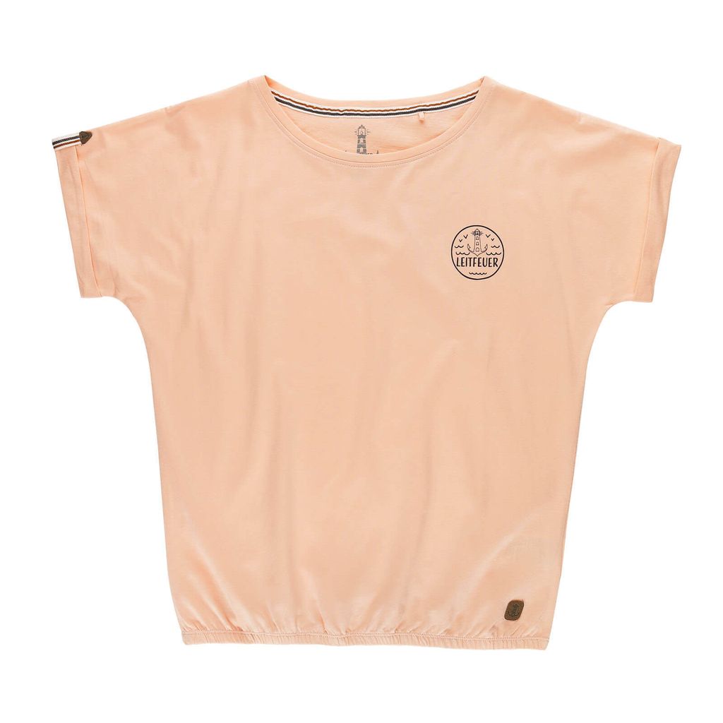 Leitfeuer Damen T-Shirt mit angeschnittenen Ärmeln - Sommershirt mit Gummizug im Saum in Apricot Größe 3XL