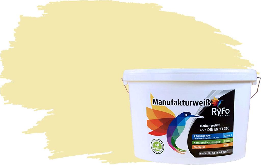 RyFo Colors Bunte Wandfarbe Manufakturweiß Sorbetgelb 10l - weitere Grau Farbtöne und Größen erhältlich, Deckkraft Klasse 1, Nassabrieb Klasse 1