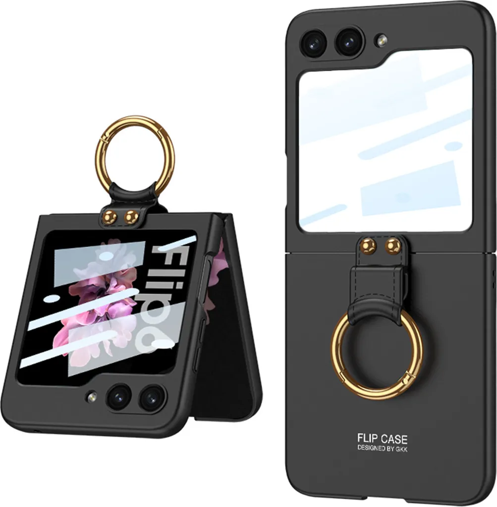 Custodia Samsung Z Flip 6 / Z Flip 7 FE con Anello e Vetro | Nera Opaca