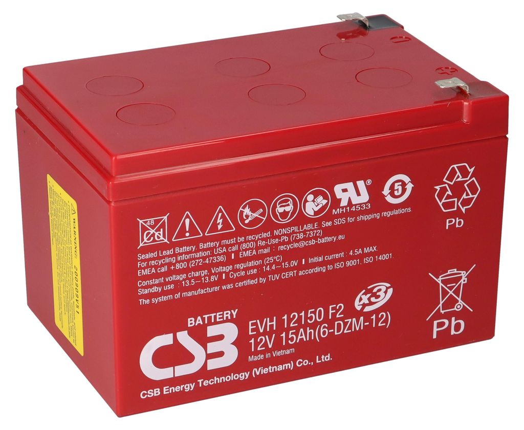 CSB Batterie au plomb EVH 12150 F2 12V 15Ah résistant au Image du produit 