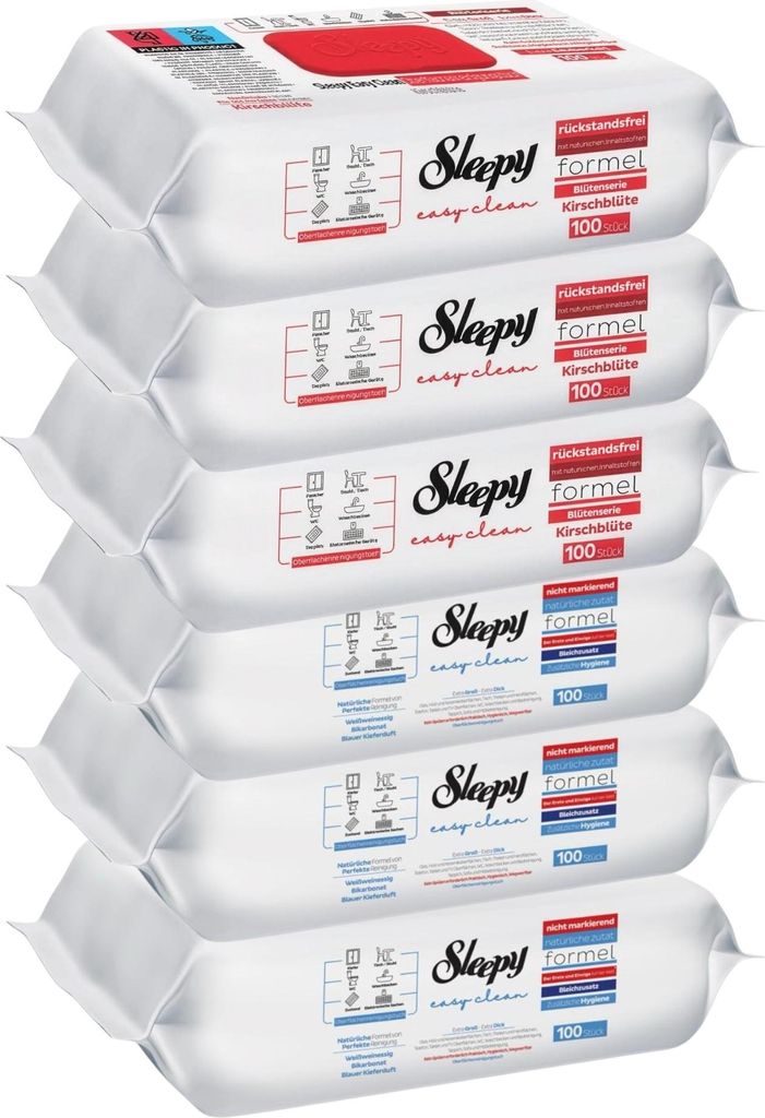 Sleepy Easy Clean Allzweck-Reinigungstücher 100 Stück | 3x Blau 3x Rot (6er Pack)