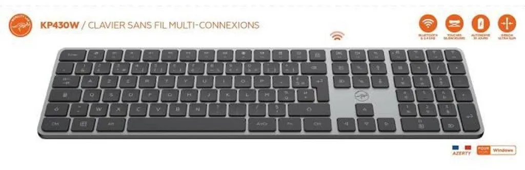 Mobility Lab KP430W Clavier Ultra-Plat Gris Silencieux pour PC et Mac