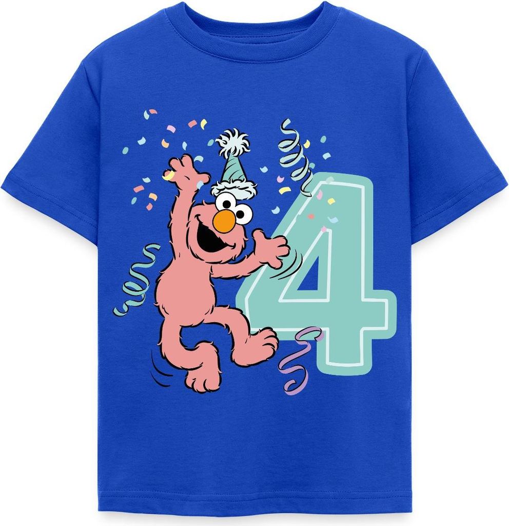 Spreadshirt Sesamstraße Geburtstagdesign Mit Elmo Vier Jahre Kinder T-Shirt, 110/116 (5-6 Jahre), Royalblau