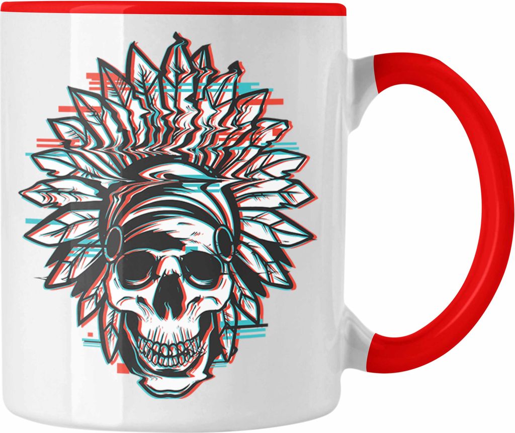 Trendation - Totenkopf Tasse Kaffee Frauen Mädchen Männer Tattoo Geschenk Damen Idee Grafik Farben (Rot)
