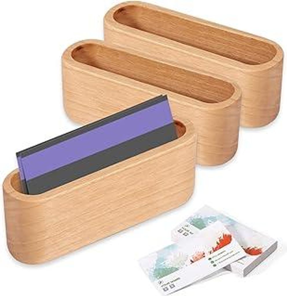 Qixuer Visitenkartenhalter Aus Holz, Etui Visitenkarte Holz 3 Stück Holzfarbe Namenskartenhalter Visitenkartenständer Business Name Card Visitenk...