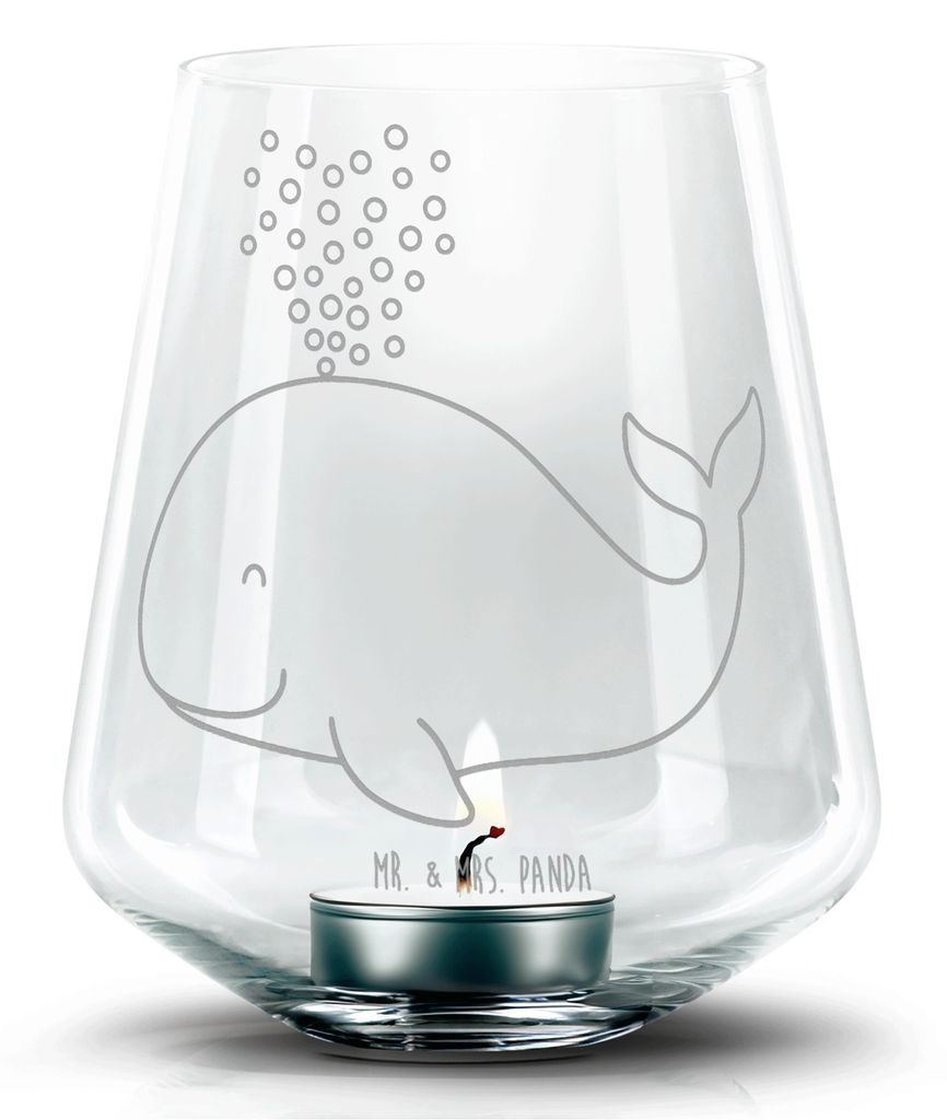 Mr. & Mrs. Panda Glas Teelichthalter Wal Konfetti - Transparent - Geschenk, Kerzenhalter, Laterne, Neustart, Trennung, Windlicht, Wale, Meer, Abneh...