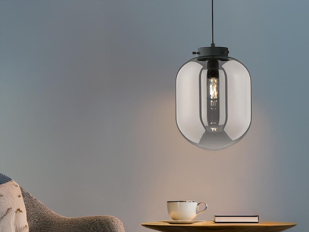 LED Pendelleuchte Industrial einflammig Schwarz mit Rauchglas Design Kugellampe