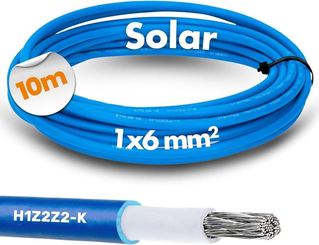 10 Meter Lapp 1023790 H1Z2Z2-K, OPTIMIERTE VERSION 1x6 Blau I Kabel für Solartechnik I Solarleitung für Außenbereich I UV-resistent I Halogenfre...