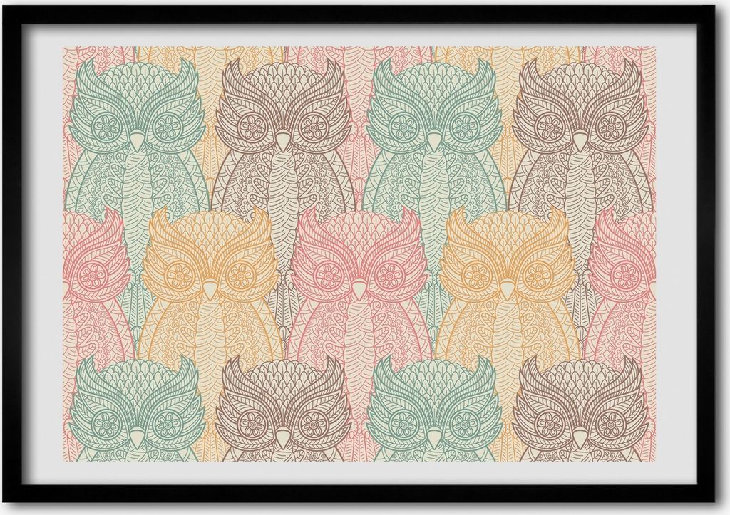 Bild - Bilder - Bilderrahmen - 70 cm x 50 cm - MDF-Rahmen, Wandkunst Eulen