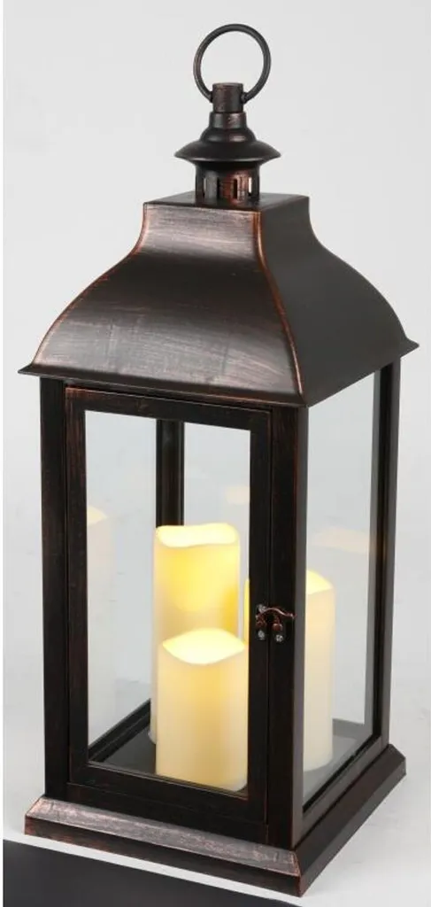 Grande lanterne décorative 59cm avec 3 bougies LED et fonction timer - 3