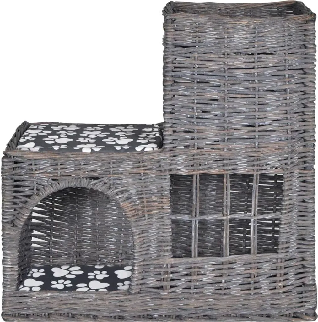 Panier Niche pour chat en osier tressé vidaXL avec son coussin moelleux