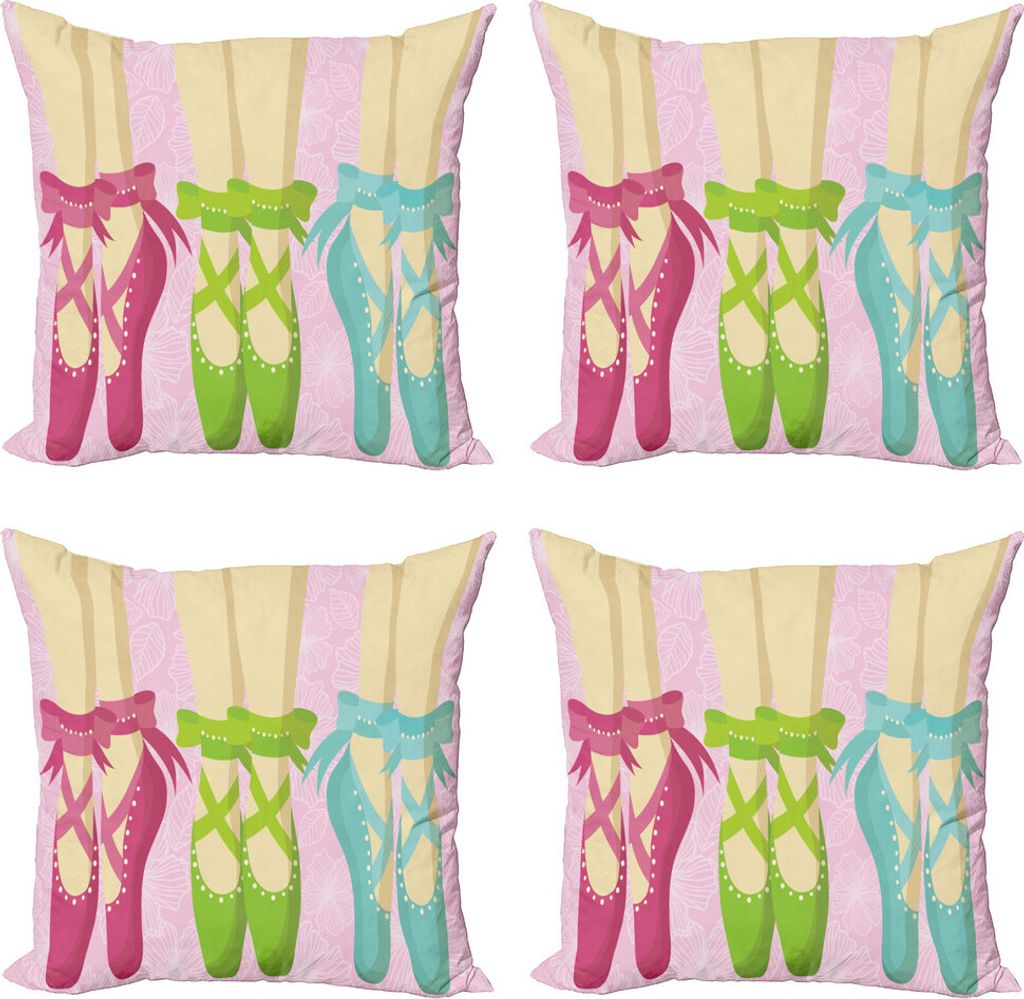 ABAKUHAUS Ballett Kissenbezug Set (4 Stück), Farbige Pointe Schuhe auf Rosa, Moderner Doppelseitiger Digitaldruck, 50 cm x 50 cm, Mehrfarbig