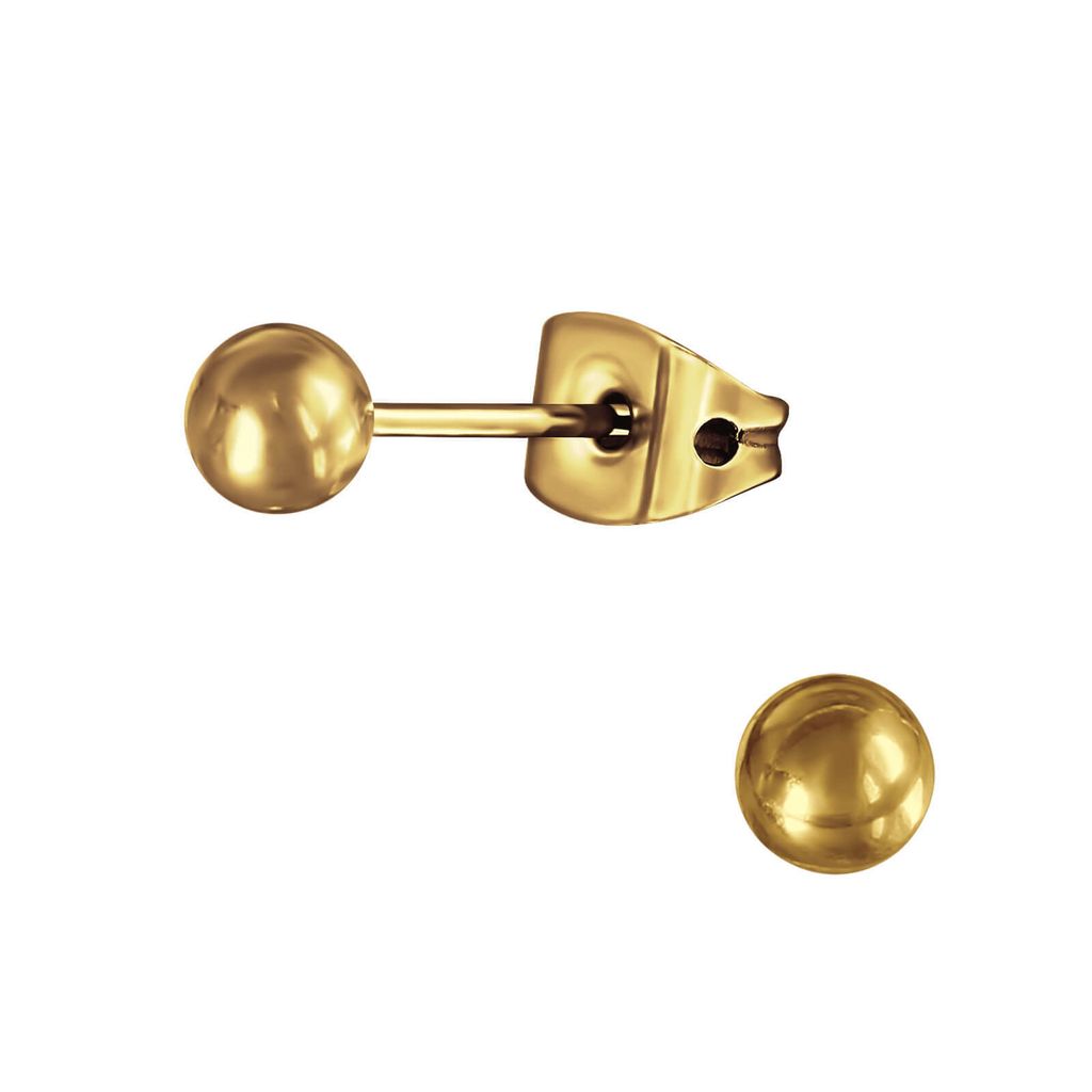 Ohrringe Ohrstecker Titan mit goldfarbener Kugel 3-5mm Größe - 4 mm