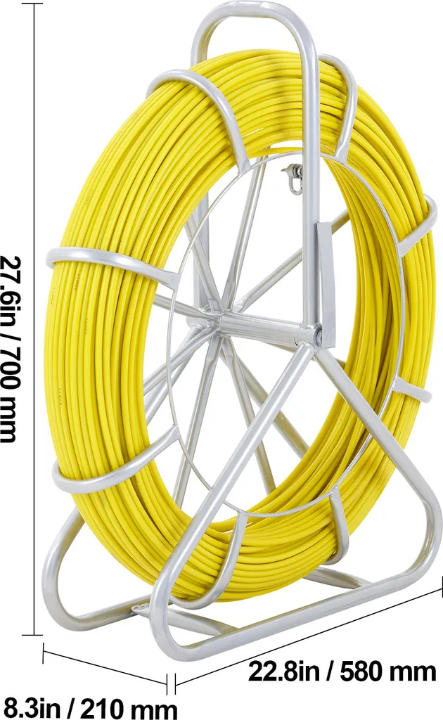 SucceBuy Nastro da pesca in fibra di vetro, 1/4 di pollice, 425 piedi, tiratore di fili per condotte, asta per cavi con supporto per bobina in acciaio, 3 teste di trazione, strumenti di pesca non conduttivi per pareti e fili elettrici - 8