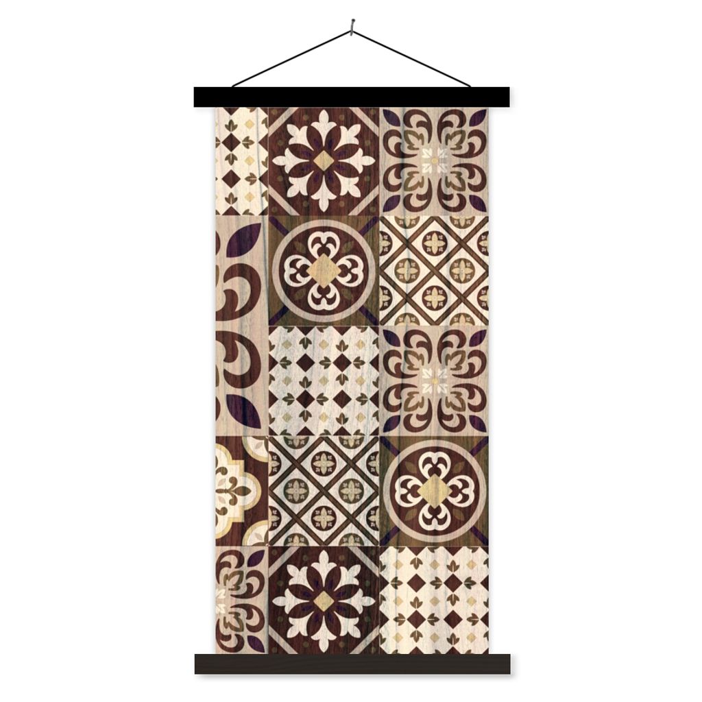 MuchoWow Textilposter Retro - Muster - Braun - Abstrakt 60x120 cm mit schwarzem Rahmen - Magnete