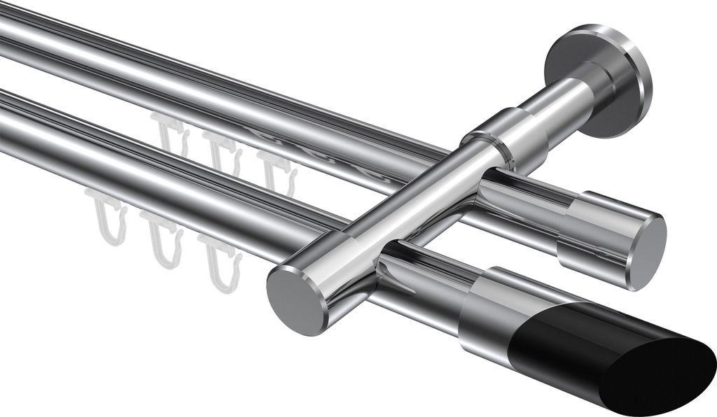 Interdeco Innenlaufstange / Gardinenstange mit Innenlauf Chrom, Typ Prestige Verano (Schräge Bicolor), 20 mm Ø 2-läufig, 320 cm