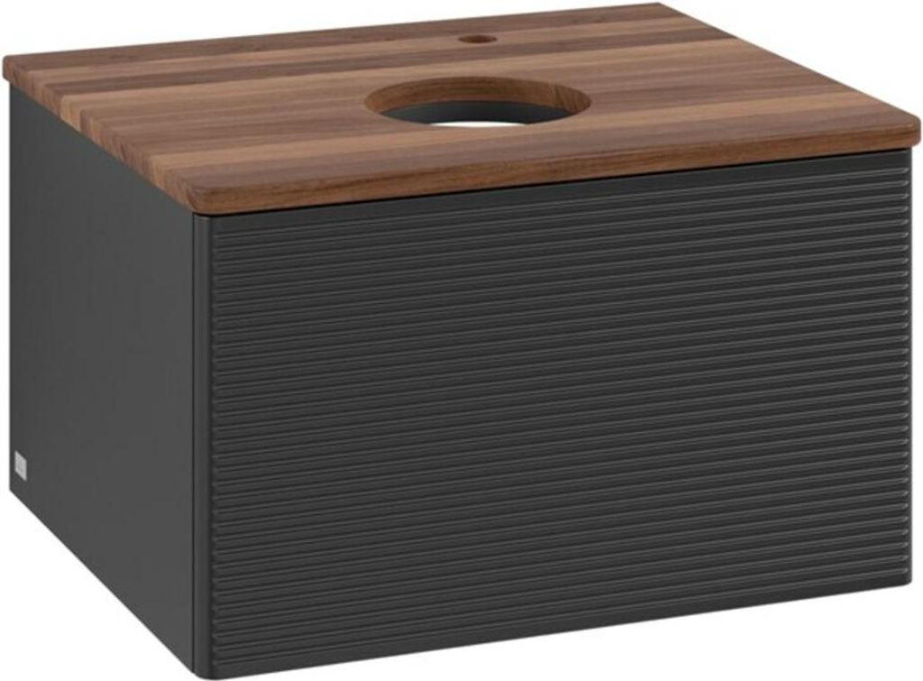 V&B Waschtischunterschrank mit Frontstruktur -Beleuchtung Antao 60x36x50cm, HL, WBP w. wal, bla m Lac