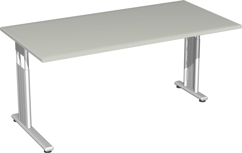 Schreibtisch höhenverstellbar, einseitig zurückgesetzt, 1600x800x680-820, Lichtgrau/Silber