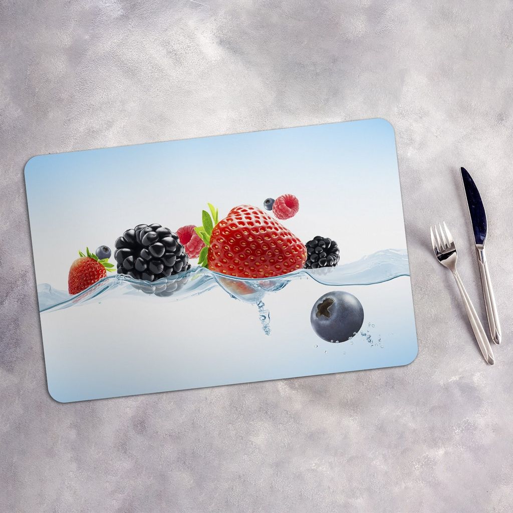 Tischset 6x45x30 cm Platzset Tischmatte Platzmatte Untersetzer - Beeren auf blauen Hintergrund