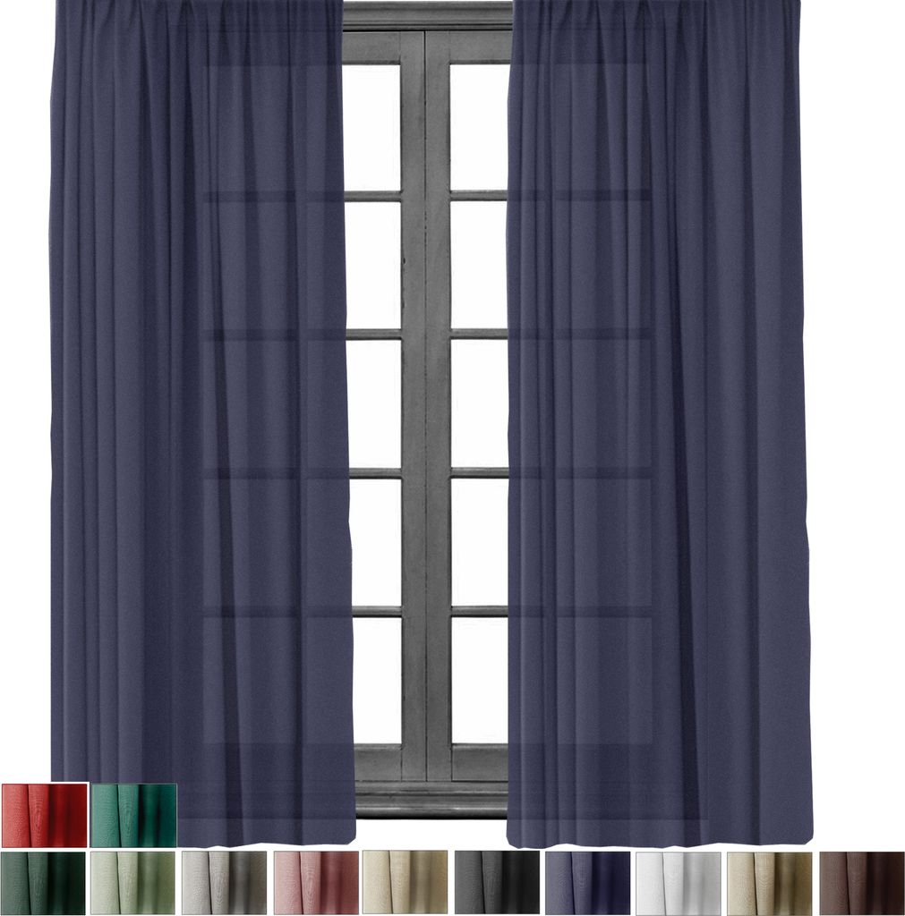 2 Stück Gardine mit Kräuselband Blickdicht Leinen Look 140x245cm Vorhänge Gardinen Vorhang Universalband für Schiene Blau 2er Pack