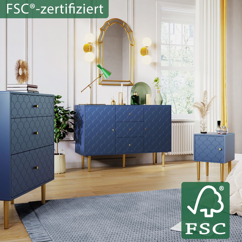 Cassettiera 3 Cassetti In Metallo E Truciolato – 75x40x89 Cm, Blu Marino, Base Rialzata 20 Cm