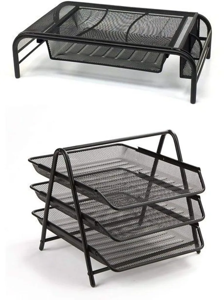 Organiseur de bureau en métal noir 50,8 x 29,5 cm - Lot de 2 pièces