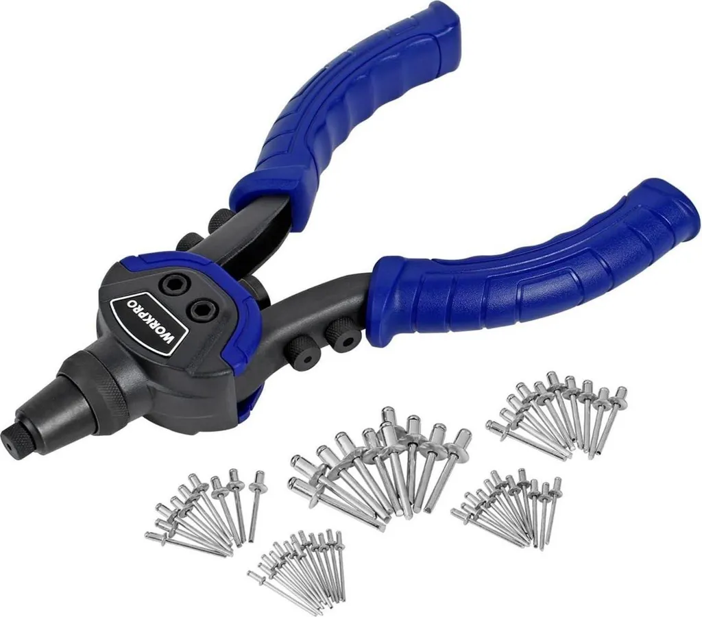 WORKPRO Pince à riveter 250mm, 5 embouts, 100 rivets - Rivetage solide